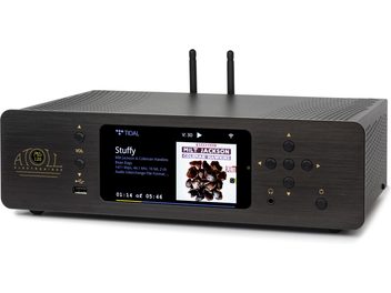 Lecteur audio réseau Atoll Electronique Mini Streamer MS120 черен, преден изглед, дисплей с заглавие на албум Milt Jackson Coleman Hawkins