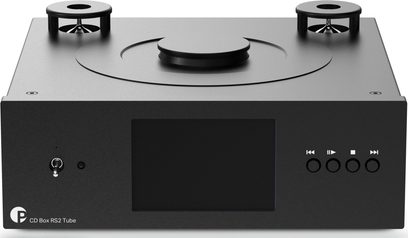 Hi-fi CD-afspiller Pro-Ject CD Box RS2 Tube sort, forfra set med top-loading og centralt display