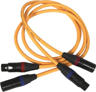 Oranžový XLR audio kabel Van den Hul The Tide s černými konektory a červenými a modrými kroužky