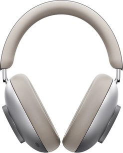 Hi-fi-hoofdtelefoon Loewe Leo Midnight Beige beige en zilverkleurig, vooraanzicht met brede gewatteerde hoofdband