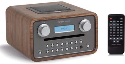 Tangent Cinqué bordradio, rektangulært træhus, LCD-skærm, metalkontroller, sort fjernbetjening