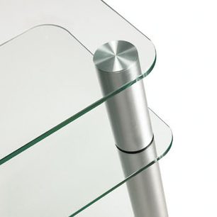 Vogel's DAU 65 Hi-Fi møbel i børstet metal, detaljeret nærbillede af to cylindriske fødder i hærdet glas