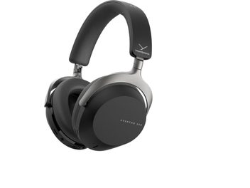 Ασύρματα ακουστικά hi-fi Bluetooth Aventho 300 μαύρα, με επενδεδυμένο στήριγμα κεφαλής, κυκλικές μαύρες ακουστικές θήκες, ασημένια μεταλλική κατασκευή