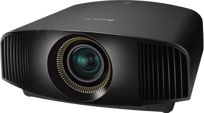 Sony VPL-VW570ES sort videoprojektor, set forfra, centreret linse omgivet af en rund, gylden gitter