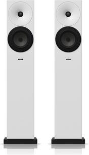 Amphion Argon 3LS sort og hvide gulvhøjtalere, frontvisning, to identiske højttalere side om side på hvid baggrund