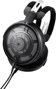 Sluchátka Audio Technica ATH-ADX3000 s otevřenou konstrukcí, boční pohled, kruhová mřížka, černé polstrování, polstrovaný oblouk