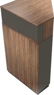 Sloupcový reproduktor Klipsch Khorn AK7 American Walnut z boku s povrchovou úpravou ořech a černými látkovými mřížkami