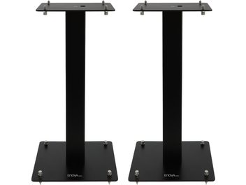 Enova HIFI MAJESTY 50 BL negru, două suporturi de boxe dreptunghiulare, vedere din față, plăci superioare și inferioare pătrate