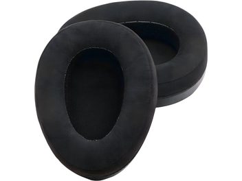 Paire de coussinets ovales Meze Audio Pads en alcantara noirs, texture douce façon suédine avec intérieur en maille respirante, vue de dessus légèrement inclinée