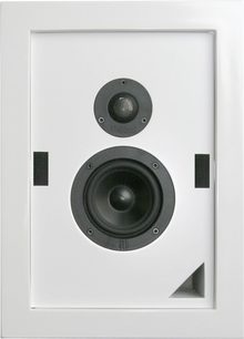 Highland Audio Slan 601 hvid indbygningshøjttaler, set forfra, bestående af en diskant og en mellemtone/bas-højttaler