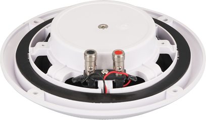 Altavoz de techo ArtSound MDC6.2 blanco, vista trasera con bornes de clip rojo y negro