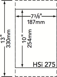 Boston Acoustics HSi275 indbygningshøjttaler til loft, teknisk diagram med dimensioner i tommer og millimeter