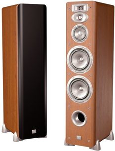 JBL L880 Standlautsprecher aus Holz, Vorderseite mit 4 runden silbernen Lautsprechern in verschiedenen Größen und einem Hochtöner
