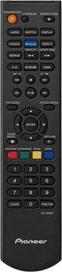 Sort Pioneer RC-939DV fjernbetjening med flerfarvet knapper og LCD-skærm, set forfra