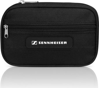 Pravokotna črna zadrga za prenos slušalk Sennheiser z belo logotipom na sprednji strani