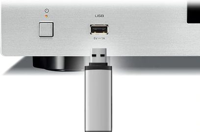 Yamaha NP-S303 sort netværksaudioafspiller, bagside, USB- og netværksforbindelser, lydudgang