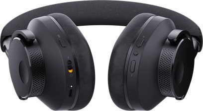 Trådløse hovedtelefoner Cambridge Audio Melomania P100 sort, set forfra, cirkulære ørepuder, polstret hovedbøjle, synlige knapper