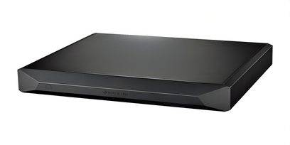 Amplificador de potencia Nuprime Evolution Two-SE negro, chasis metálico, vista frontal en 3/4, botón redondo a la izquierda, logotipo centrado