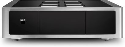 NAD M23 hi-fi võimendi eestvaade, matt-hõbedane korpus, harjatud musta esipaneeliga, muljetavaldav