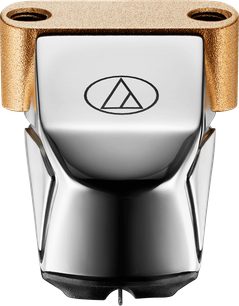 Audio Technica AT-ART20 pickup set set forfra, med forkromet metalkrop og gylden, tekstureret topplade