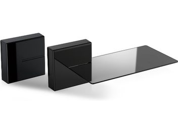 Black Meliconi Ghost Cubes Shelf modular cable management system consisting of 3 stackable metal cubes, 3/4 view