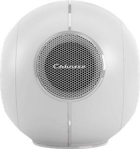 Cabasse The Pearl Myuki witte bluetooth-luidspreker, vooraanzicht, centrale ronde metalen grille