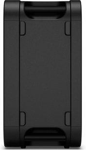Bærbar svart Sony ULT TOWER 5 Bluetooth-høyttaler, bakside med integrerte håndtak og glatt midtpanel
