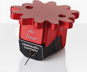 ClearAudio Da Vinci rød blomsterformet pladespiller med sort tonarm på sort sokkel