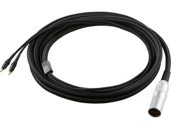 Črn pleteni hi-fi kabel za slušalke Audio Technica AT-B1XA/3.0 z srebrnim konektorjem XLR in dvema črnima avdio vtičema z pozlačeno konico