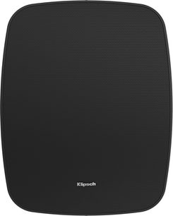 Diffusore Klipsch PSM-450-T nero, vista frontale con ampia griglia perforata e logo bianco nella parte inferiore