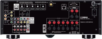 Yamaha RX-A750 Titan Heimkino-Verstärker, Frontansicht, zahlreiche Audio-/Video-Anschlüsse, Einstellknöpfe und -Regler
