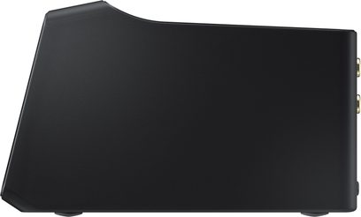 Samsung LinkMate WAM270 sort netværksaudioafspiller, set ovenfra, afrundet rektangulær form, glat og mat overflade
