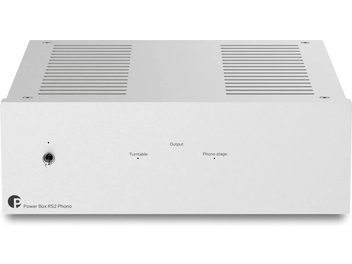 Alimentazione esterna Pro-Ject Power Box RS2 Phono argento, vista frontale, chassis rettangolare con interruttore a levetta