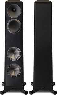 Diffusori da pavimento Paradigm Founder 80F in legno nero, vista frontale, 3 altoparlanti, tweeter, midrange, woofer, griglia nera