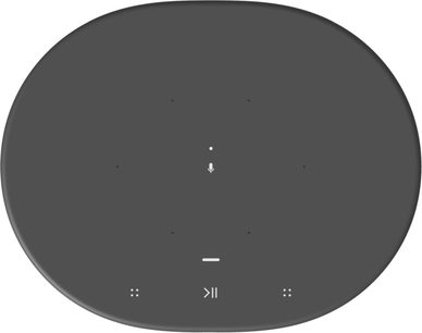 Trådløs, tilsluttet Sonos Move højttaler i sort, set ovenfra, oval form, mat sort overflade, centrale kontrolknapper