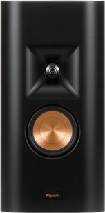 Caixa de som de parede Klipsch RP-140D preta, vista frontal, com tweeter de corneta e woofer cobreado