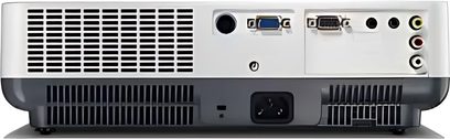 Sanyo PLC-XW56 videoprojektor, bagside, VGA- og audio-tilslutninger, ventilationsgitre, kontrolpanel med knapper