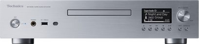 Technics SL-G700 silver CD player, front view, digital display, control buttons and knobs, USB port, headphone output