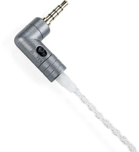 Cable para auriculares iFi Audio iEMatch+, jack TRRS de 3,5 mm acodado en metal gris, cable trenzado con funda de plástico transparente