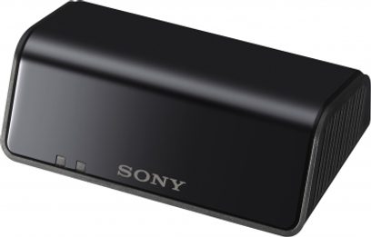 Sony IFU-WH1 trådløs sender, sort, rektangulær, set forfra, med Sony-logo og USB-port på højre side