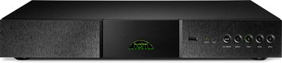 Naim Audio DAC-lydkonverter, set forfra, rektangulært mat sort kabinet, front med grøn skærm, 6 runde knapper, stik til højre