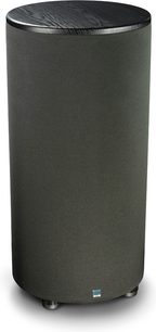 SVS PC-2000 subwoofer i sort ask, cylindrisk, sort, sort gitter på toppen, runde metalfødder
