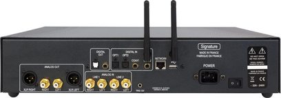 Atoll Electronique ST300 Signature sort netværksaudioafspiller, bagside, stik på bagsiden, 2 wifi-antenner