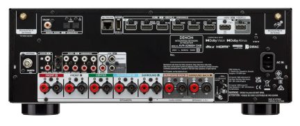 AV receiver Denon AVR X2900H DAB černý, pohled zezadu s porty HDMI, sítí, anténami a reproduktorovými svorkami