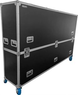 Flight-case pentru ecran Power Acoustics Flight écran 90/100 negru, cu ranforsări argintii și roți albastre