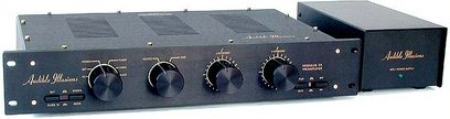 Audible Illusions Modulus 3A sort forstærker, frontvisning, 4 drejeknopper og 4 jackstik på forsiden