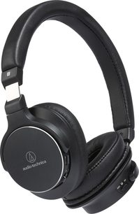 Lukket circumaural hovedtelefon Audio-Technica ATH-SR5BT i sort, set fra venstre profil, hovedbøjle og ørepuder i kunstlæder