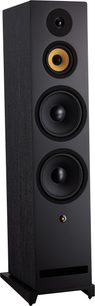 Davis Acoustics Krypton 10 Technik black floor-standing speaker, front view, featuring 4 circular drivers, a rectangular bass reflex port at the bottom, and a flat base.