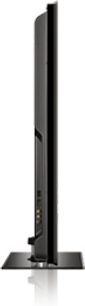 Samsung PS50B550 fladskærms-TV set fra siden, sort flad skærm, rektangulær base, stik på bagsiden, 50 tommer