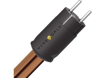 Strømkabel Electra 10 Power 1,5m, sort cylindrisk stik med gyldent logo, to metalstifter, kobberbelagt kappe